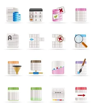Database and Table Formatting Icons Illustrazione stock