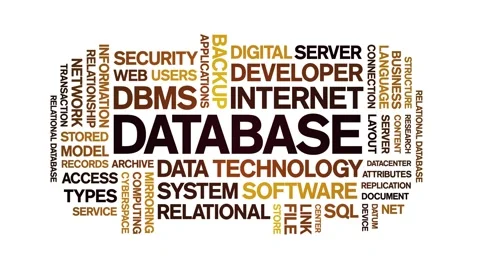 Database animated word cloud,animation tag kinetic typography seamless loop. Stock Footage 276086378