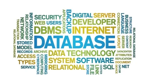 Database animated word cloud,animation tag kinetic typography seamless loop. Stock Footage 276086395