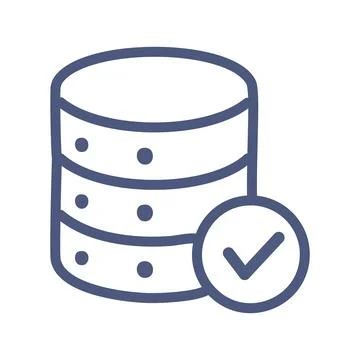 Database approved. Database icon with a checkmark, signifying success, comp.. Stock Illustration