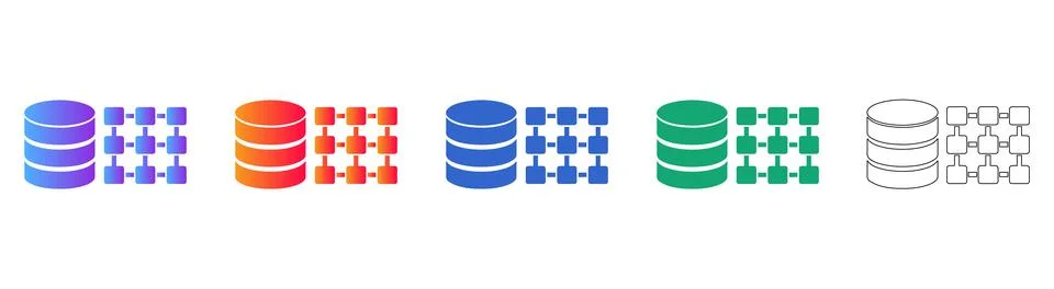 Database Architecture and Network Grid Icon Set Stock Illustration
