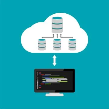 Database architecture programming. Database relation management. Cloud storag Stock Illustration