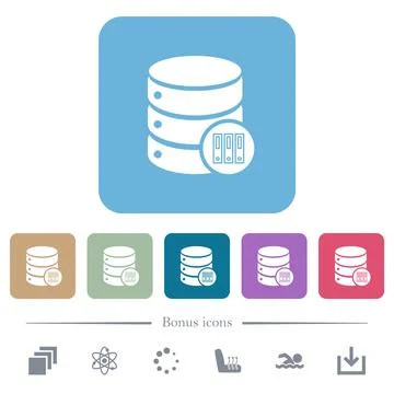 Database archive flat icons on color rounded square backgrounds 库存插图