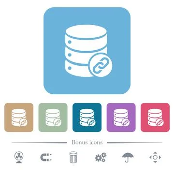 Database attachment flat icons on color rounded square backgrounds 库存插图