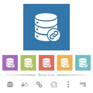 Database attachment flat white icons in square backgrounds 库存插图