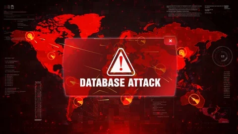 Database Attack Alert Warning Attack on Screen World Map Loop Motion. Stock Footage 98860533