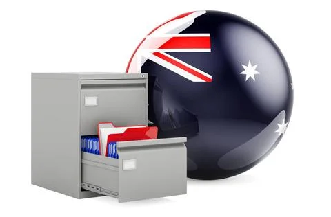 Database in Australia, concept. Folders in filing cabinet with Australian ... Foto stock