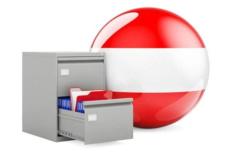 Database in Austria, concept. Folders in filing cabinet with Austrian flag... Foto stock
