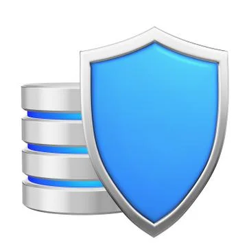 Database behind blue metal shield data protection concept Stock Illustration