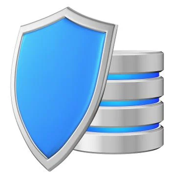 Database behind blue metal shield on left data protection concep Stock Illustration