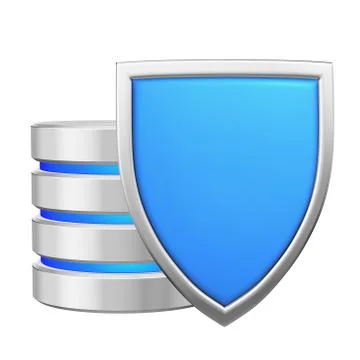 Database behind metal blue shield data protection concept Stock Illustration