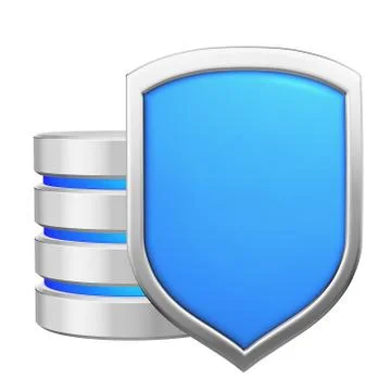 Database behind metal blue shield data privacy concept Stock Illustration