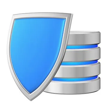 Database behind metal blue shield on left data protection concep イラスト素材