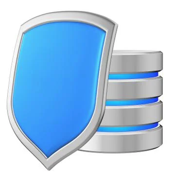 Database behind metal blue shield on left data privacy concept Stock Illustration