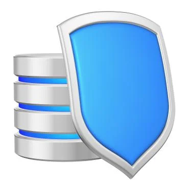Database behind metal blue shield on right data privacy concept イラスト素材