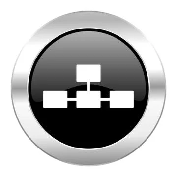 Database black circle glossy chrome icon isolated. Stock Illustration