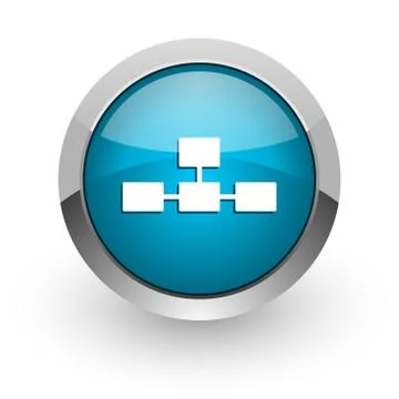 Database blue silver metallic chrome border web and mobile phone icon on whit Stock Illustration