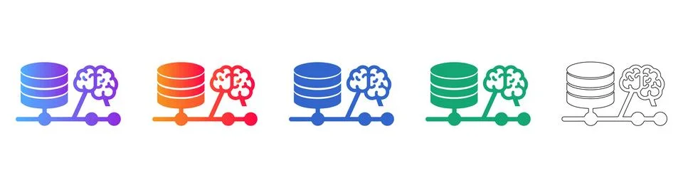 Database Brain Connection Icon Set Stock Illustration