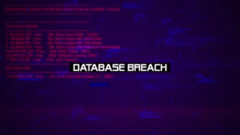 Database Breach Warning Text on hacking background screen V03 Video stock 317030583