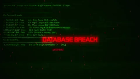 Database Breach Warning Text on hacking background screen V04 Video stock 317030588