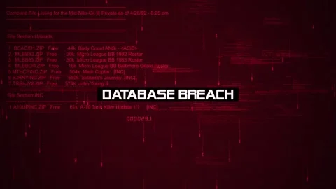 Database Breach Warning Text on hacking background screen V02 Video stock 317030624