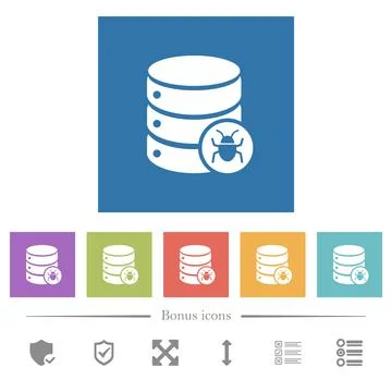 Database bug flat white icons in square backgrounds 库存插图