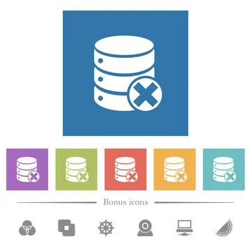 Database cancel flat white icons in square backgrounds 库存插图