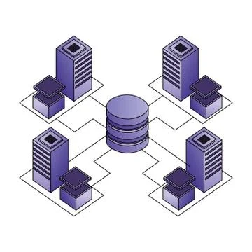 Database center connected server storage network Stock Illustration