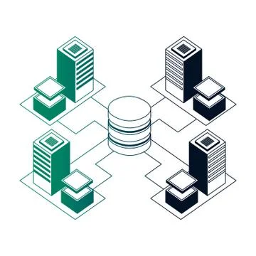 Database center connected server storage network Stock Illustration