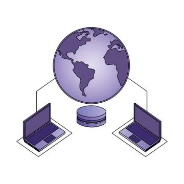 Database center security connection laptops data network Stock Illustration