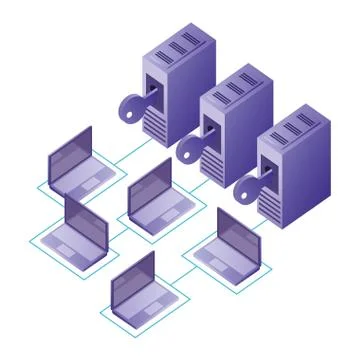 Database center security connection laptops data network Stock Illustration