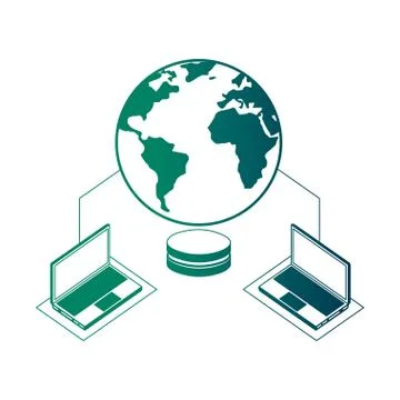 Database center security connection laptops data network Stock Illustration