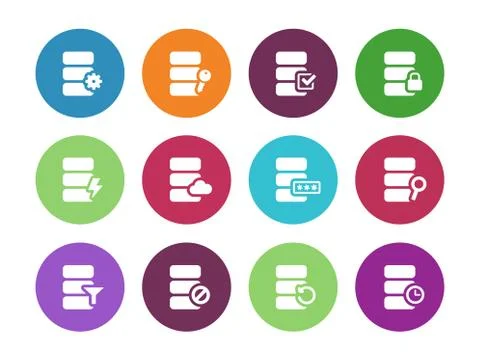 Database circle icons on white background Stock-Illustration