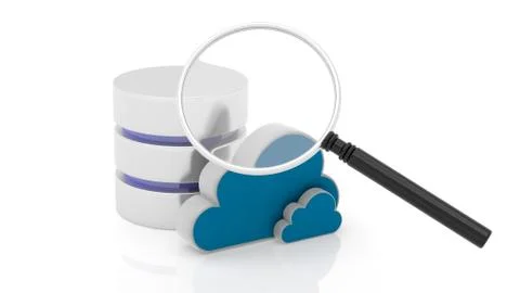 Database, cloud and magnifier icons isolated on white background. Stock Illustration