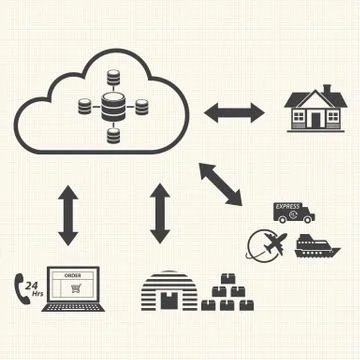 Database on cloud. Database connection. Cloud computing concept. イラスト素材