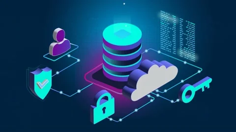 Database Cloud Technology, Encryption Security Concept Showing Data Flow Stock Footage 191972649