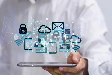 Database Cloud technology- Integrated digital web concept background Stock Photos