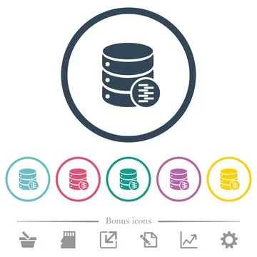 Database compress data flat color icons in round outlines Stock Illustration