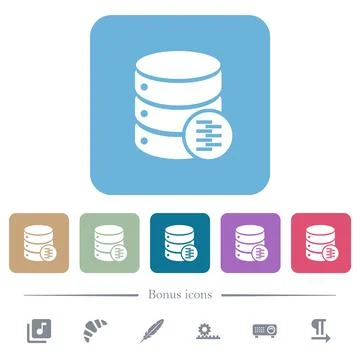 Database compress data flat icons on color rounded square backgrounds Stock Illustration