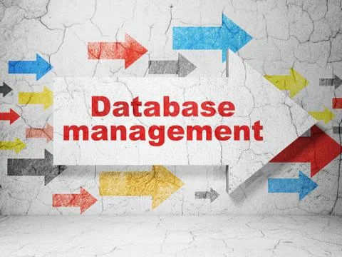 Database concept: arrow with Database Management on grunge wall background Illustrazione stock