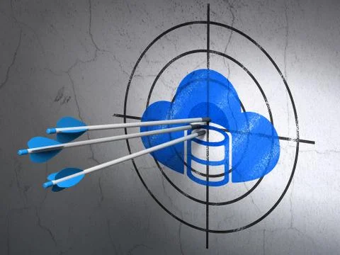 Database concept: arrows in Database With Cloud target on wall background 스톡 일러스트