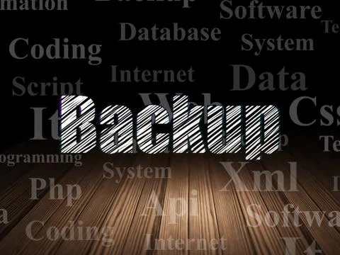 Database concept: Backup in grunge dark room 库存插图