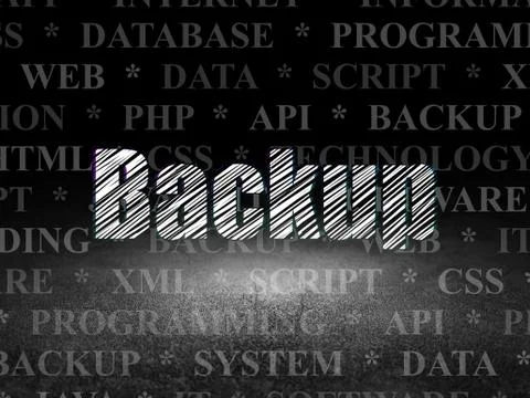 Database concept: Backup in grunge dark room 库存插图