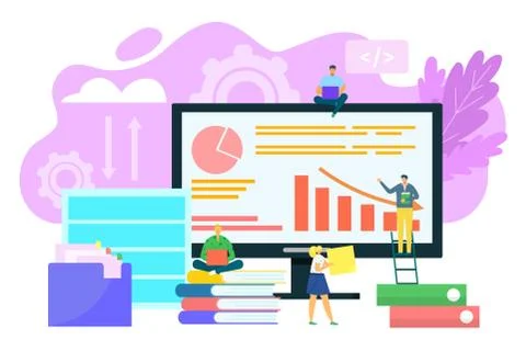 Database concept, big data architecture, data technology and business analytics Illustrazione stock