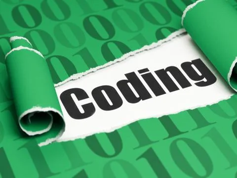 Database concept: black text Coding under the piece of  torn pape Stock Illustration