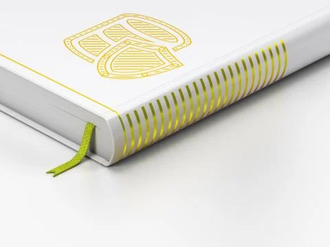Database concept: closed book, Database With Shield on white background Illustrazione stock
