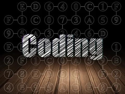 Database concept: Coding in grunge dark room Illustrazione stock