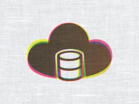 Database concept: Database With Cloud on fabric texture background 库存插图
