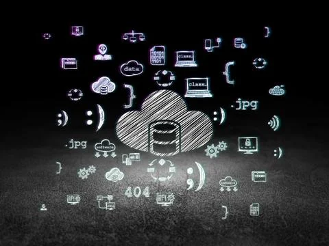 Database concept: Database With Cloud in grunge dark room Stockillustratie