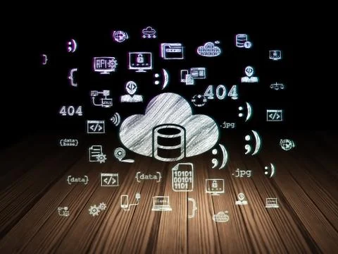 Database concept: Database With Cloud in grunge dark room Stock Illustration